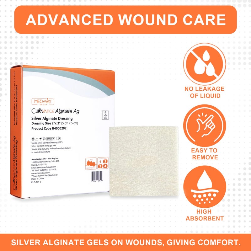 MedVance Silver Calcium Alginate Ag Sterile Highly Absorbent Dressing, (2" x 2") 5 dressings/Box, 5 Pack - Image 4